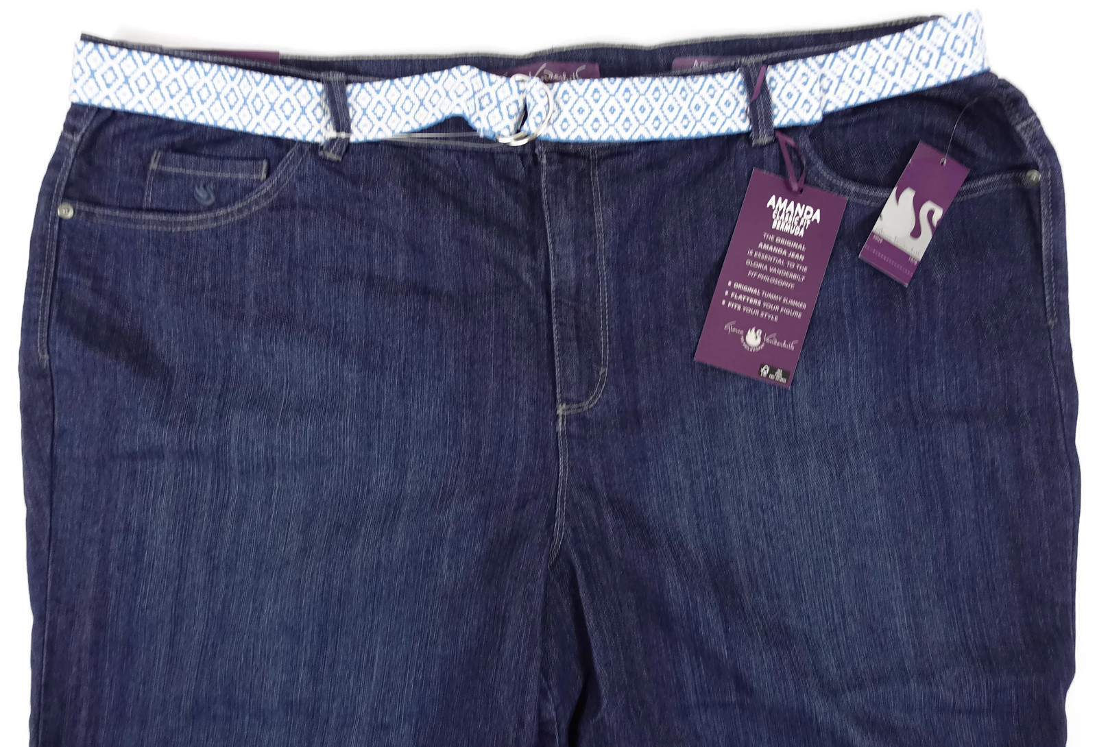 Gloria Vanderbilt Amanda Jeans Shorts Women 24W Bermuda Stretch Belted Pockets