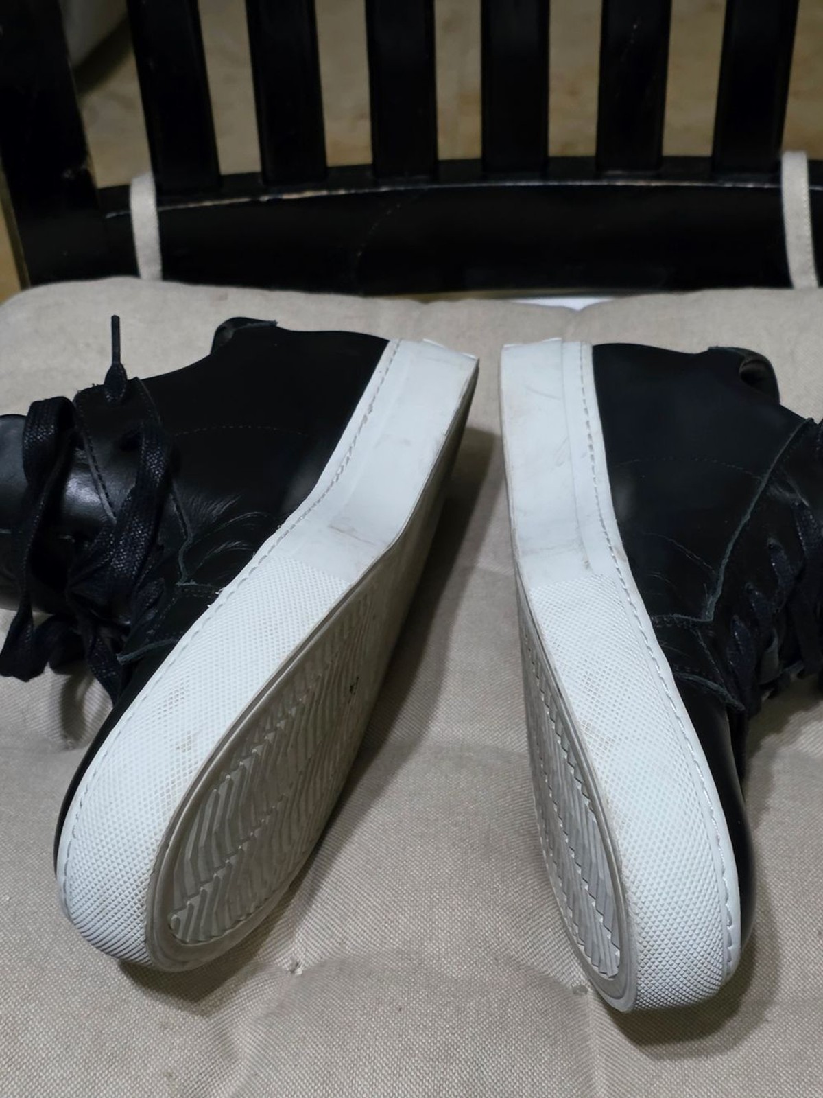 Greats Black Leather Sneakers with White Rubber Soles Used Size 9