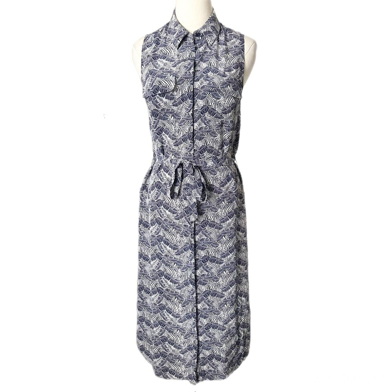 Equipment Tegan Print Silk Shirt Midi Dress in Blue Size Small
