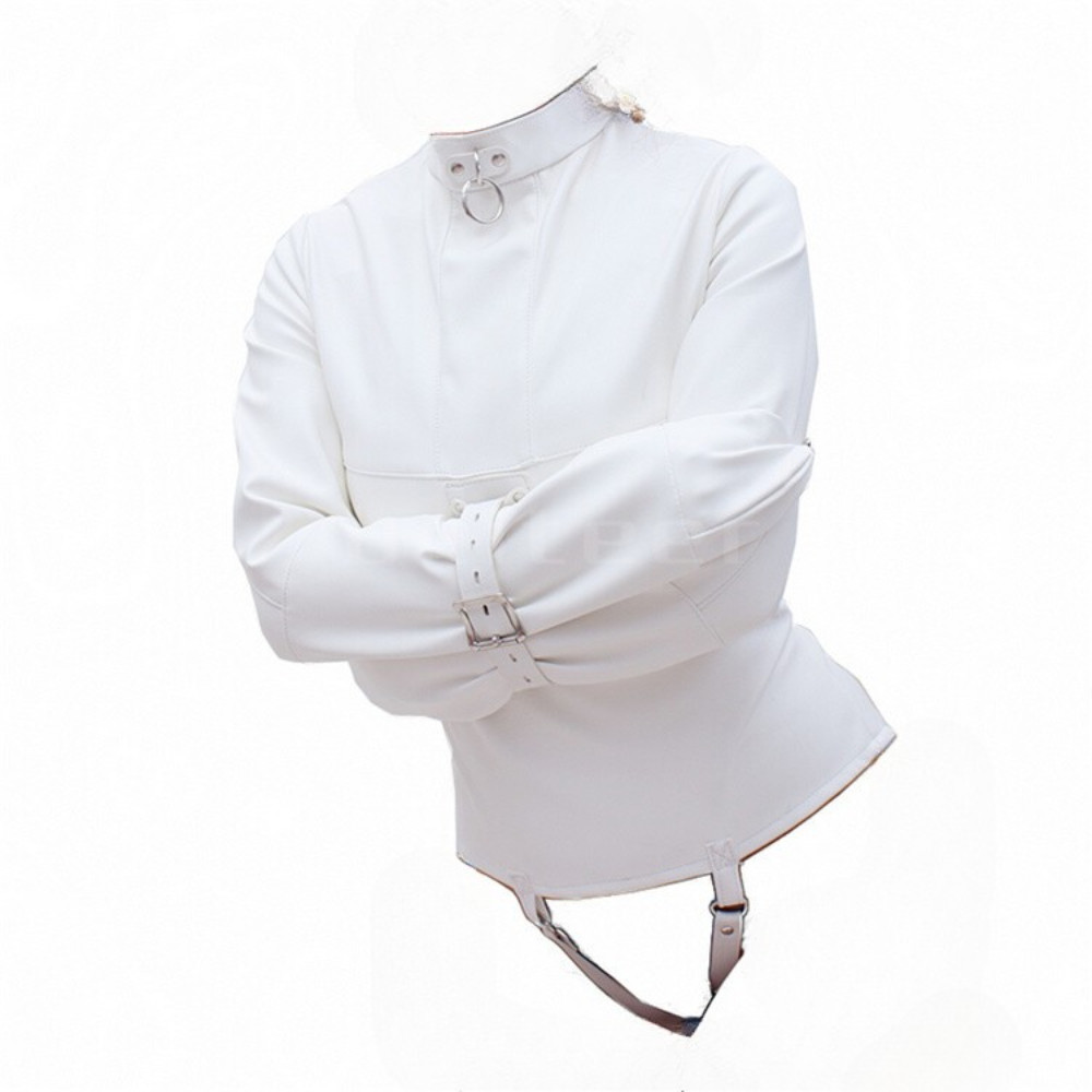 White Asylum Straight Jacket Costume S/M L/XL BODY HARNESS Restraint Armbinder