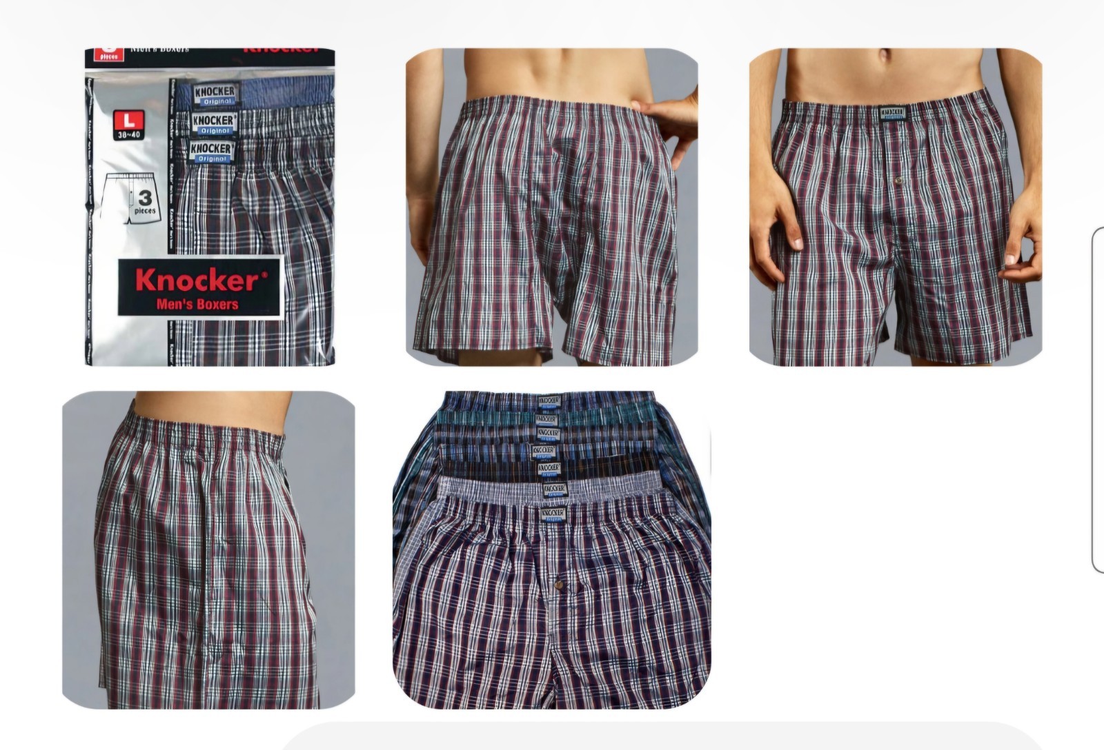 Men Knocker Boxer Trunk 3 Pack Lot Plaid Shorts Checkered Underwear Briefs