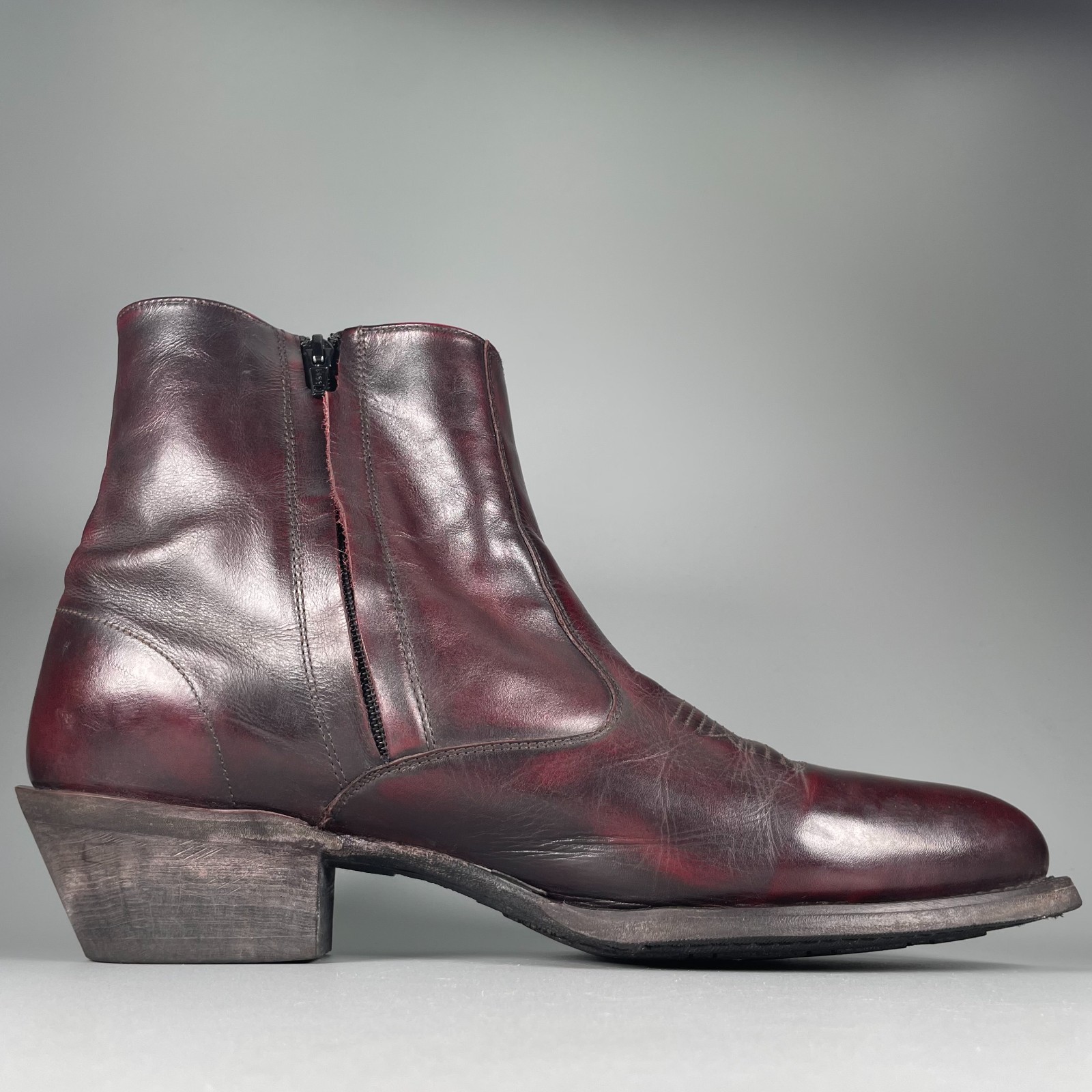 Laredo Fletcher Men’s 13 D Cherry Leather Side Zipper Western Ankle Chukka Boot
