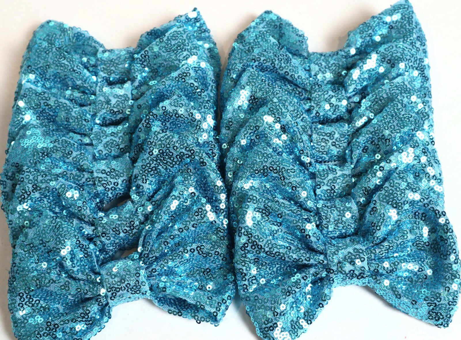 Set of 12 Large 5 inches Ocean Blue Sequin Bows,DIY Wholesale Bows / NO CLIP