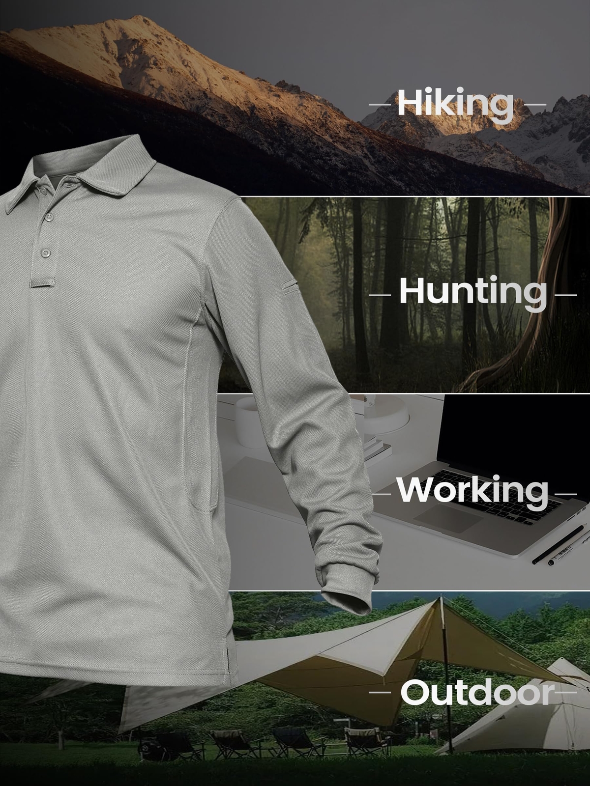 Tacvasen Men’s Long Sleeve Polo Shirts Golf Sport Quick Dry Tactical Team Work T