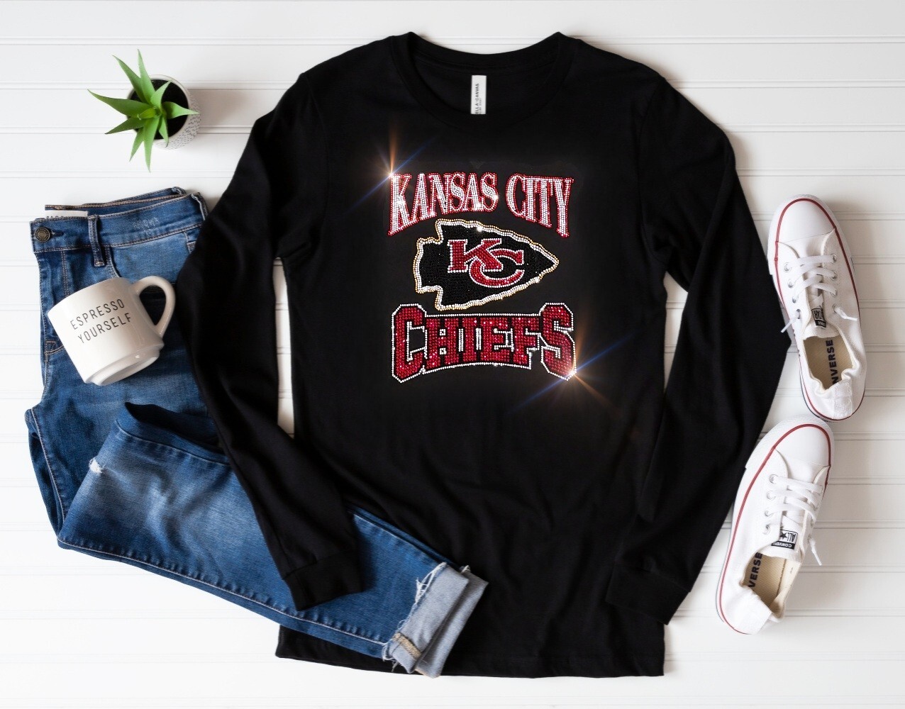 Kansas City Chiefs Bling UNISEX New Crewneck Long Sleeve Bling T-shirt Sm-4X