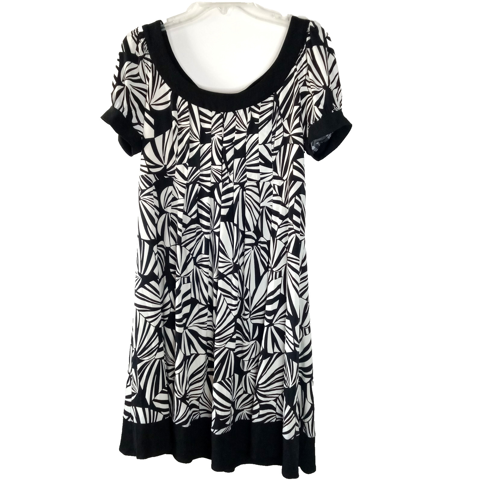 Van Heusen Empire Waist A-Line Dress Womens Sz 12 B&W Puff Flowy Dressy Casual