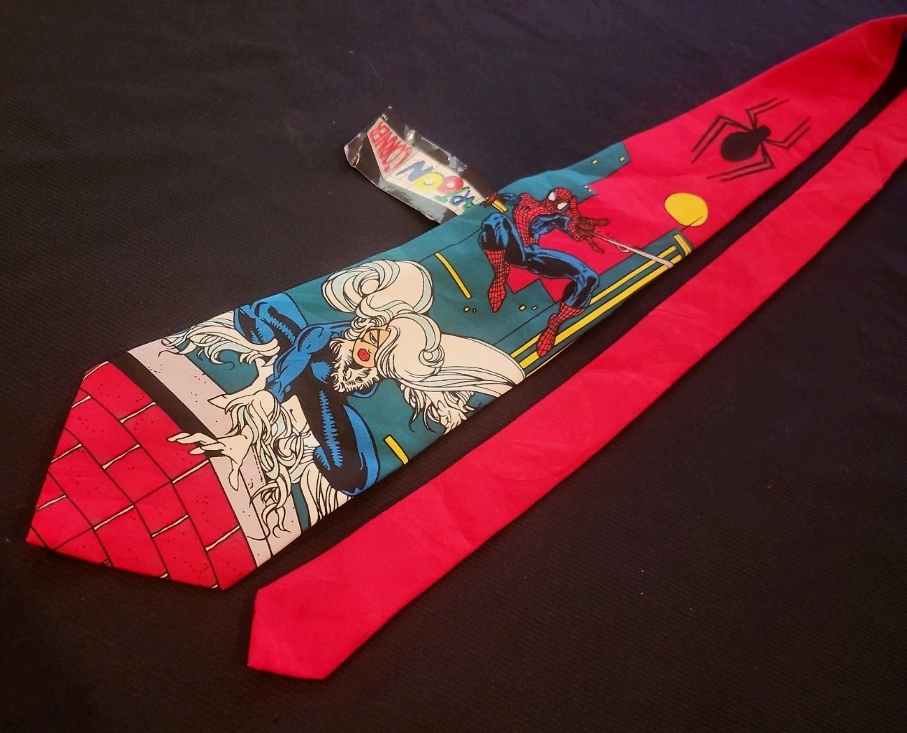 Cartoon Corner Tie Spiderman Black Cat Novelty Necktiec Vintage 1994 NWT NEW