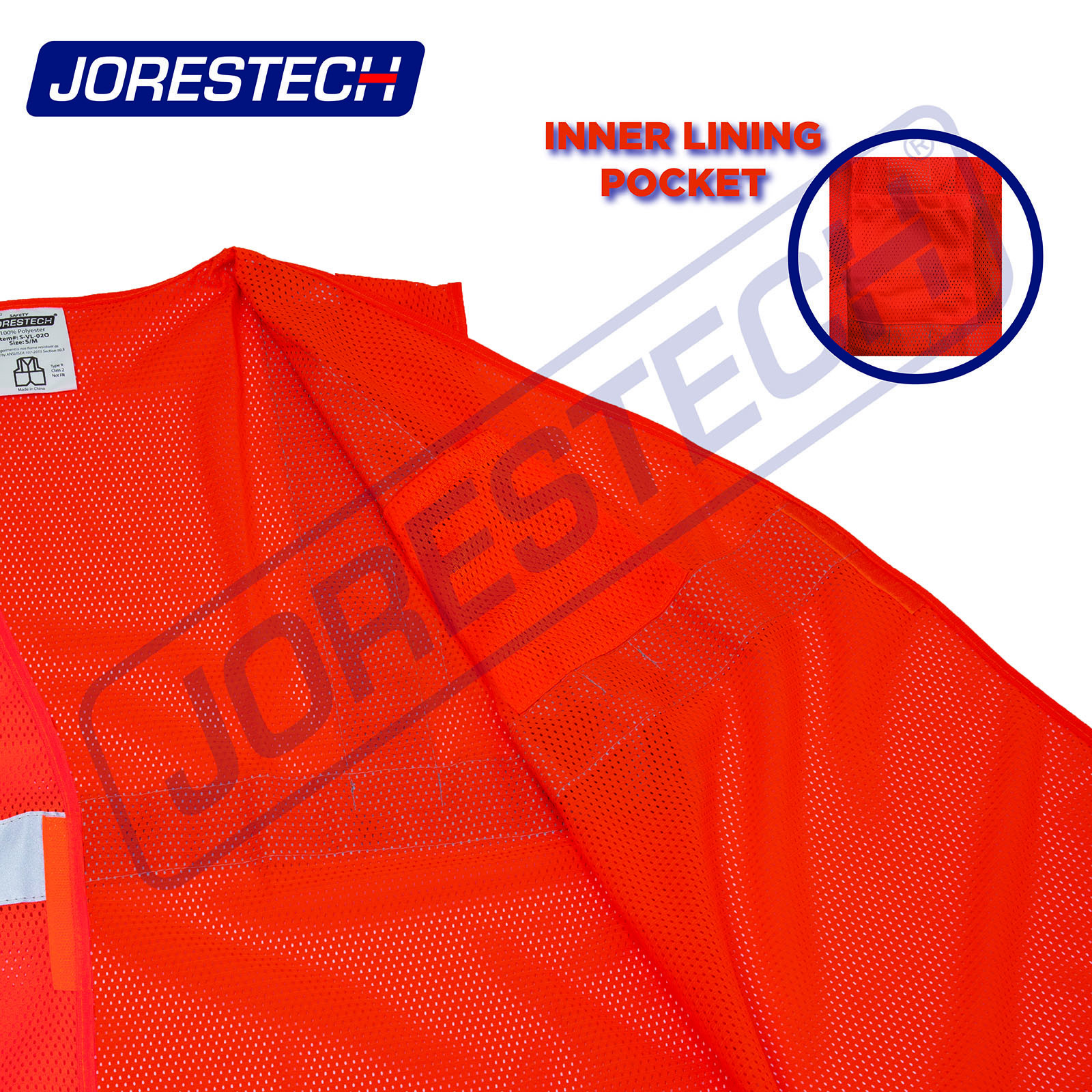 SAFETY VEST ANSI CLASS 2/ Reflective Tape/ High Visibility Orange JORESTECH
