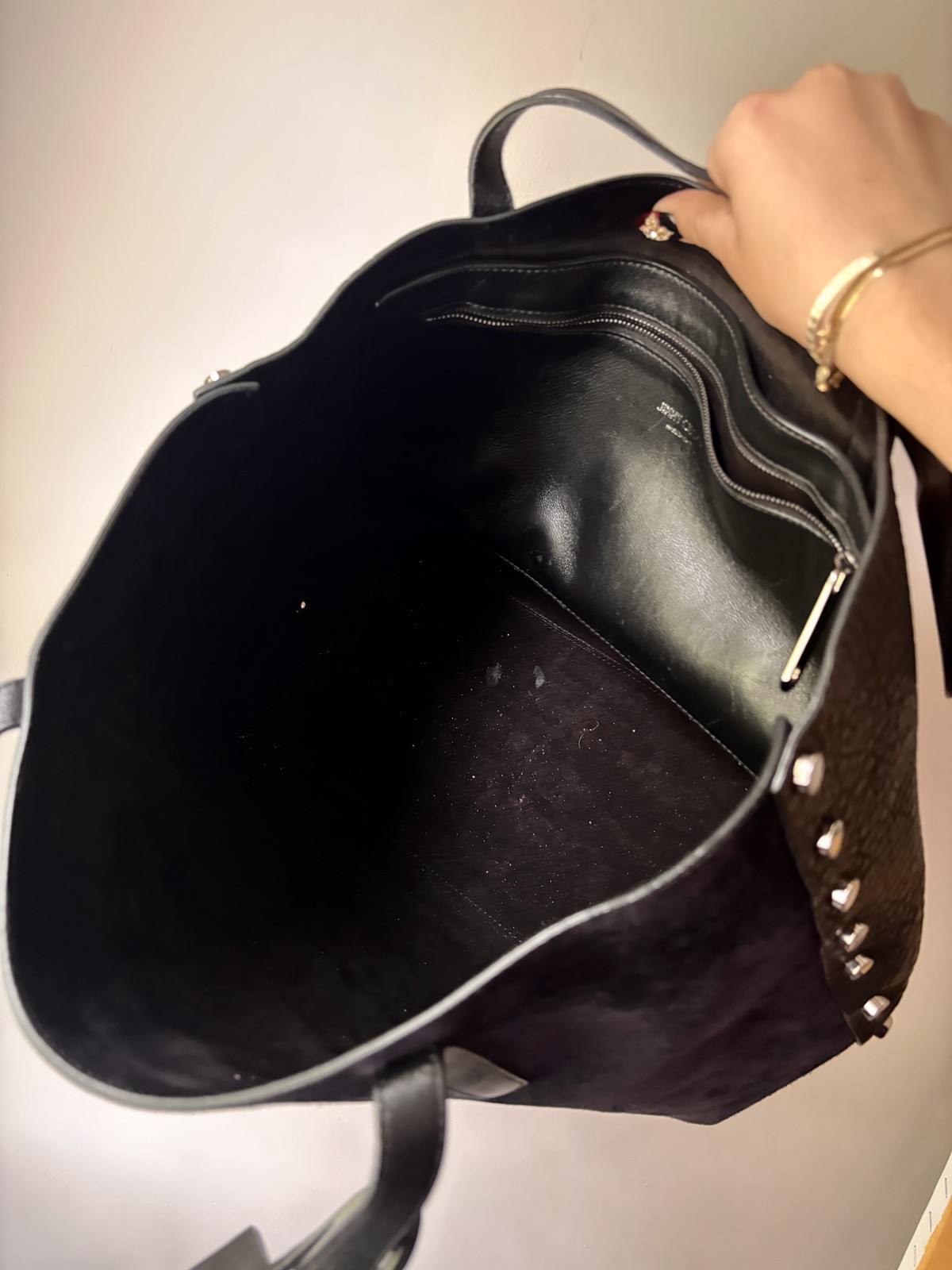 Jimmy Choo Twist East West Tote Bag Black Suede & Pebbled Leather Purse