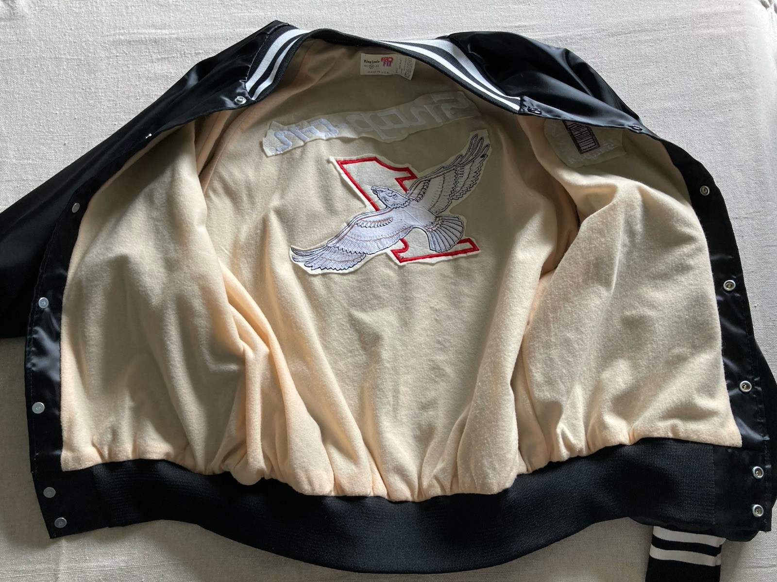 Snap-on Jacket Vtg Satin Mens Medium King Louie 1980s American Eagle made in USA