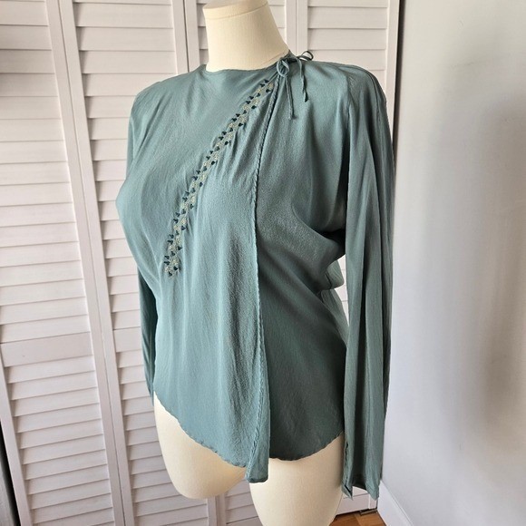 Vintage Gianni Versace Silk Blouse 90s Y2K Minimalist Floral Embroidery IT 39 M