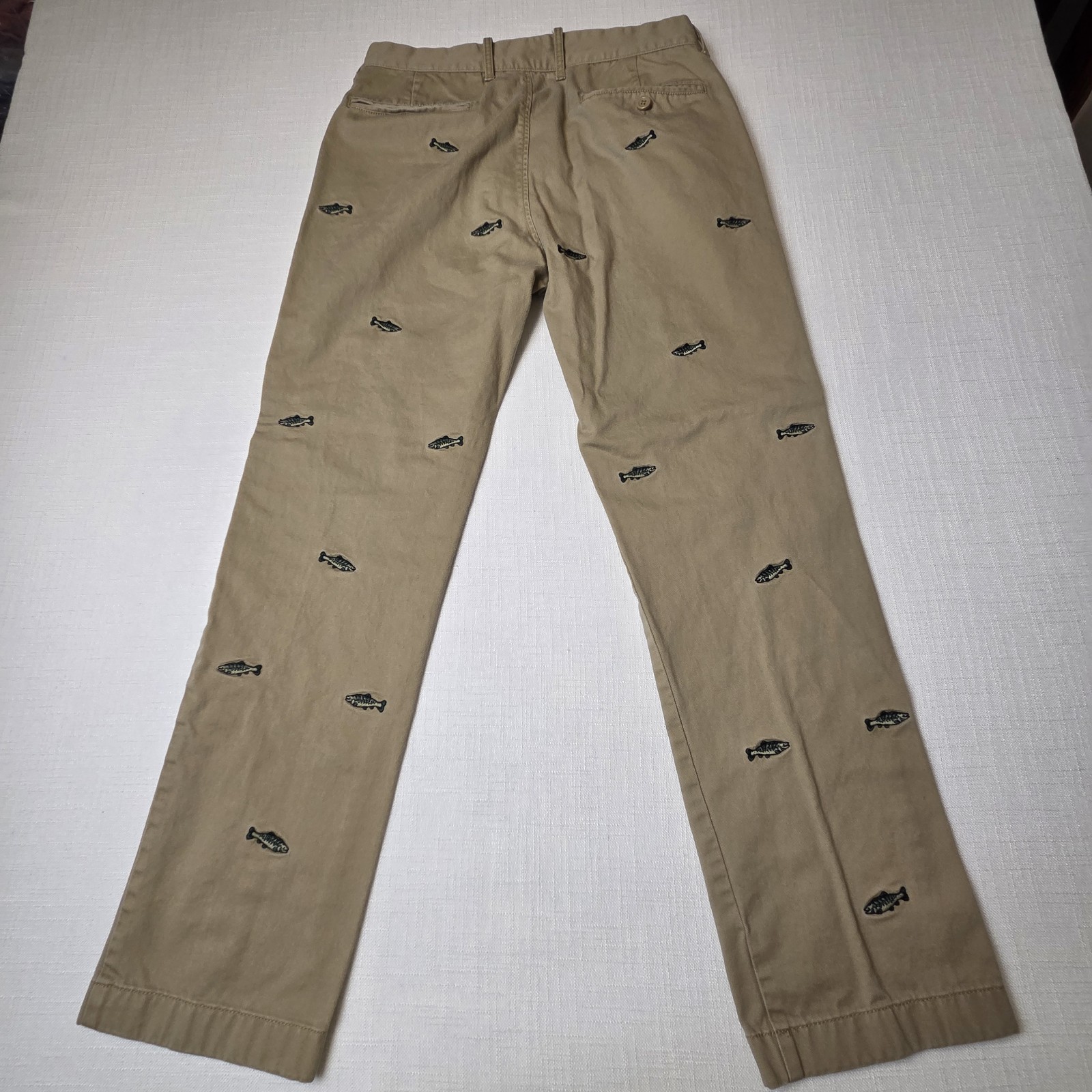 J.Crew The Sutton Slim Fit Chino Pants Khaki Tan Embroidered Fish
