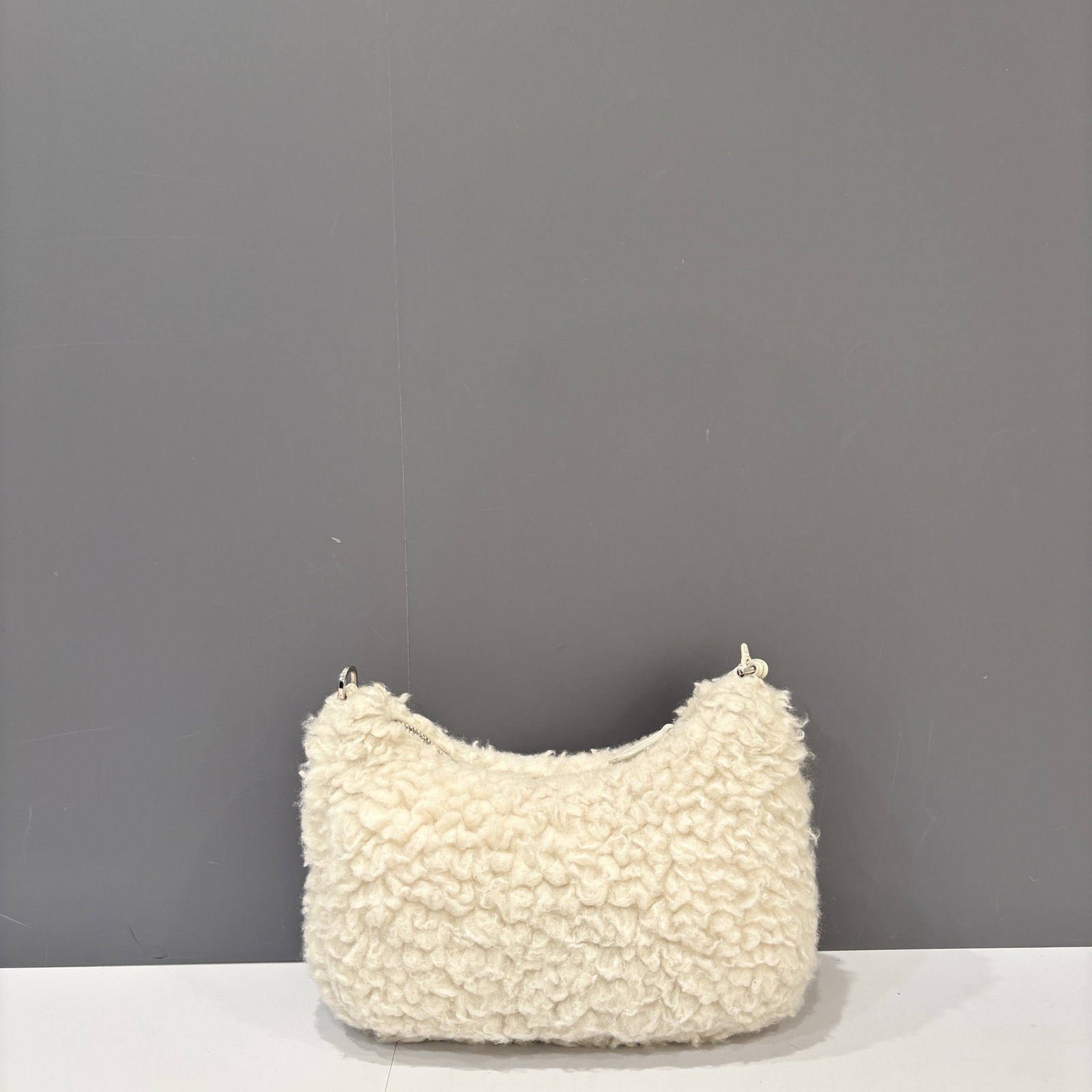 Prada Mini Re Edition 2000 Shoulder Bag White Faux Fur (ws030126c0)