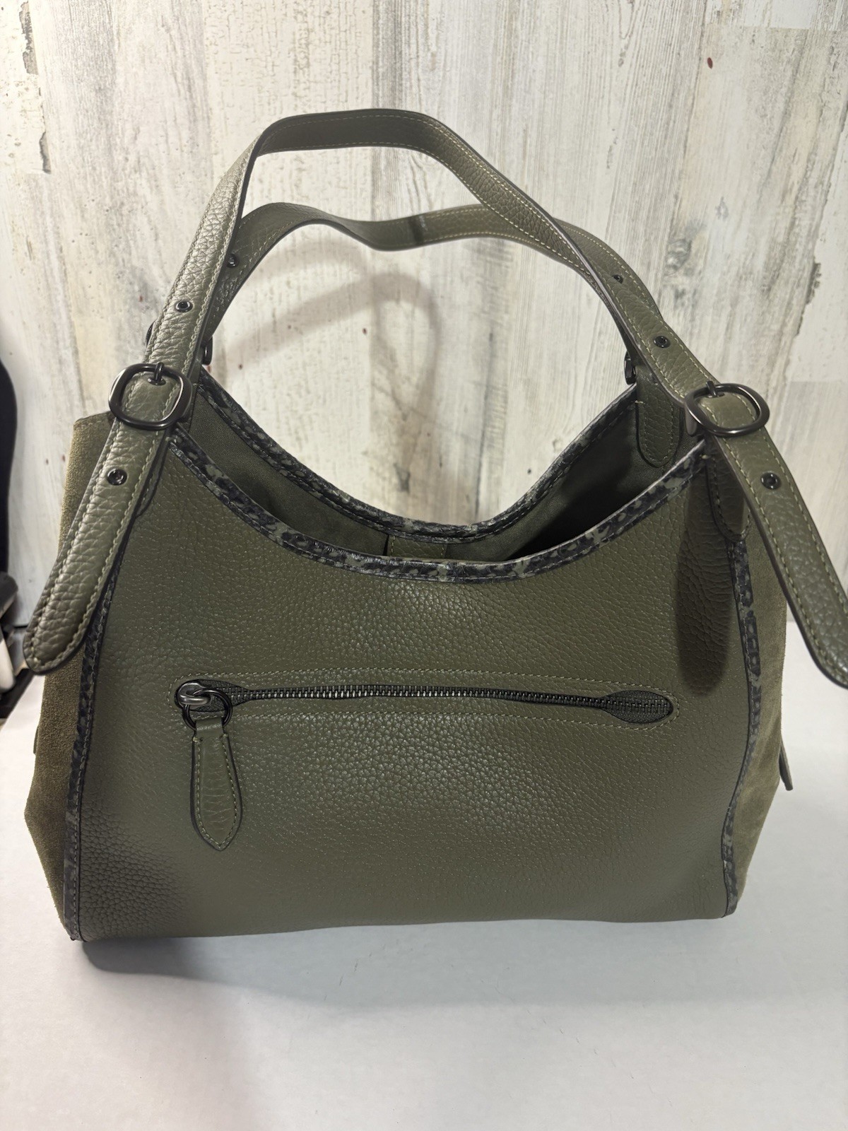Coach Lori Shoulder Bag Army Green Pebbled Leather/Suede