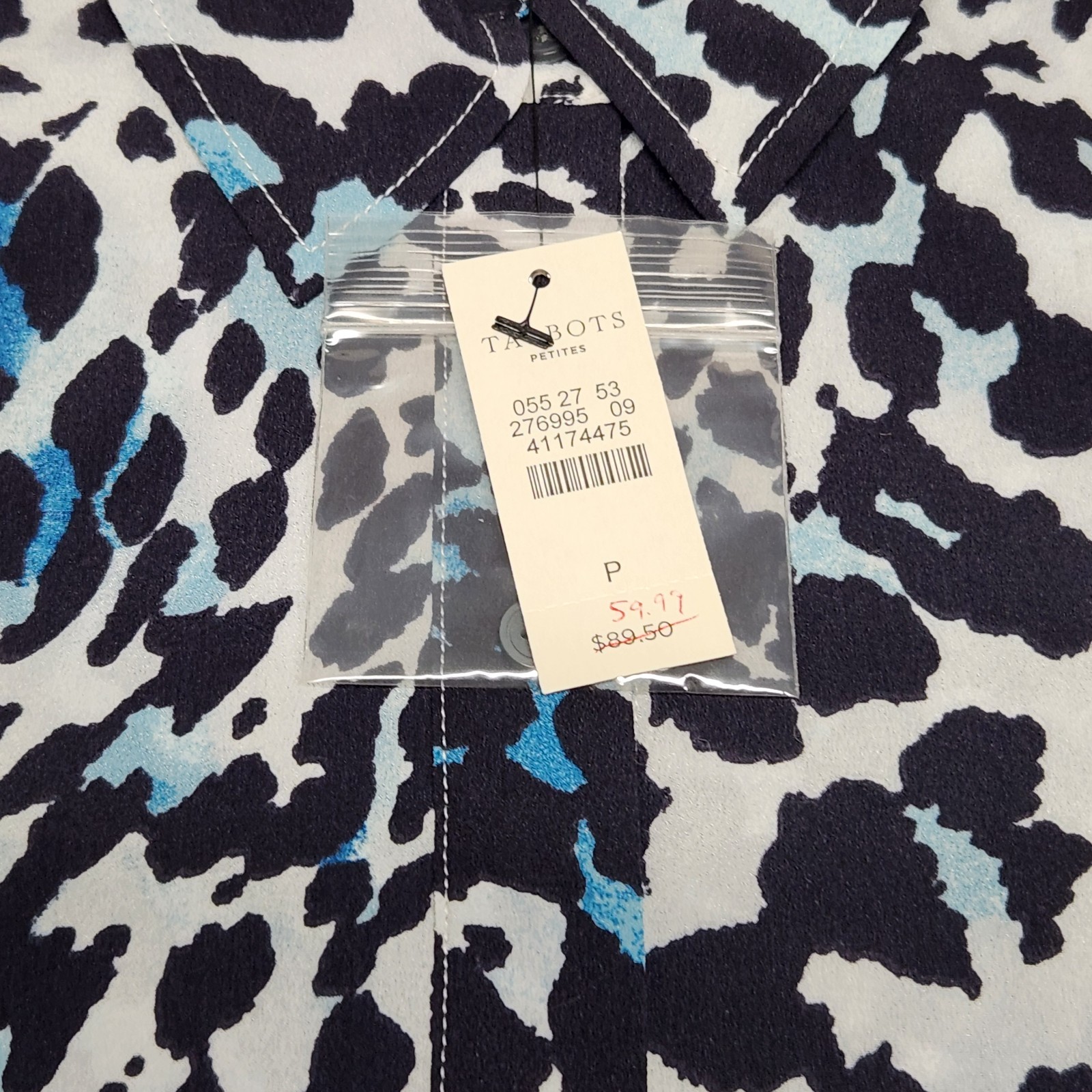 Talbots Petite Animal Print Hidden Buttons Roll Tab Sleeves Shirt Blouse PP NWT