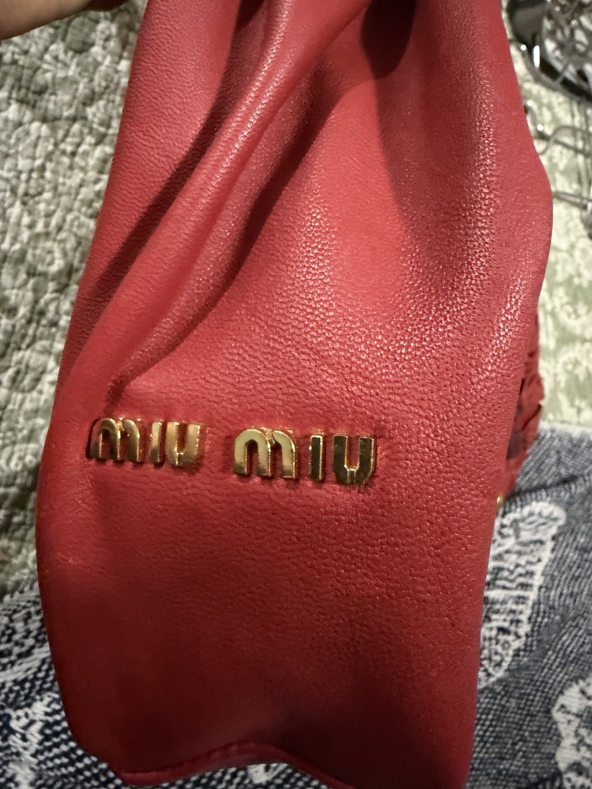 Miu Miu Red Satchel Top Handle Bag Braided Handles Gold Hardware Zip Push Lock