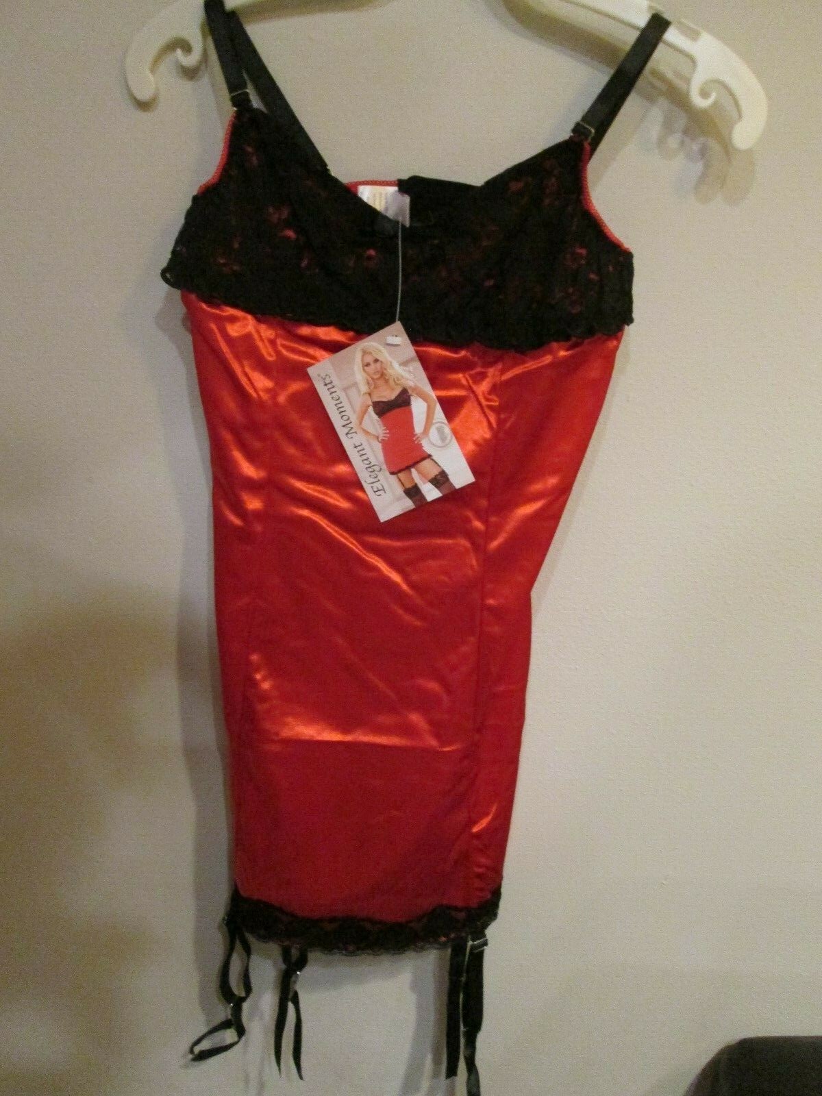 ELEGANT MOMENTS STRETCH LACE CHEMISE ADJUSTABLE GARTERS AND STRAPS S M L XL