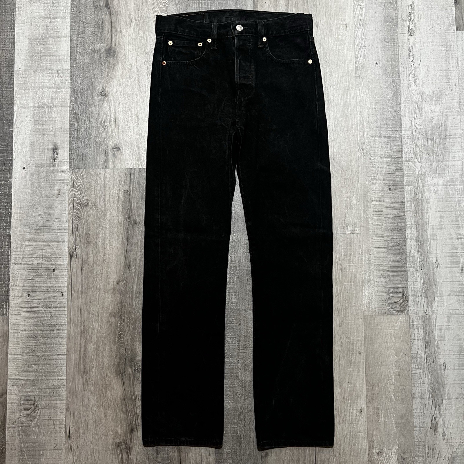Levis 501 Black Button Fly Straight Leg Jeans Mens 30 Faded Grunge Rocker Skater