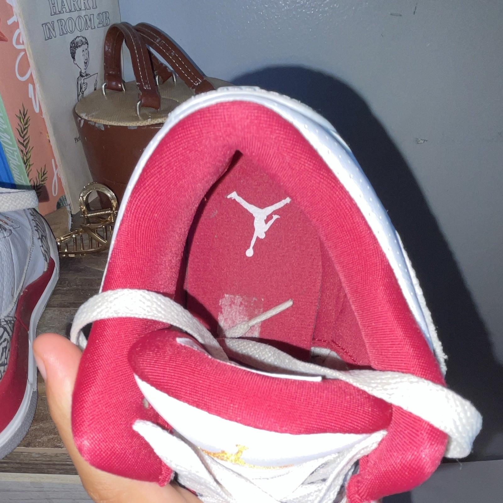Jordan Air Jordan 3 Mid Top Sneakers 4.5Y White/Red/Gray Leather 398614-126