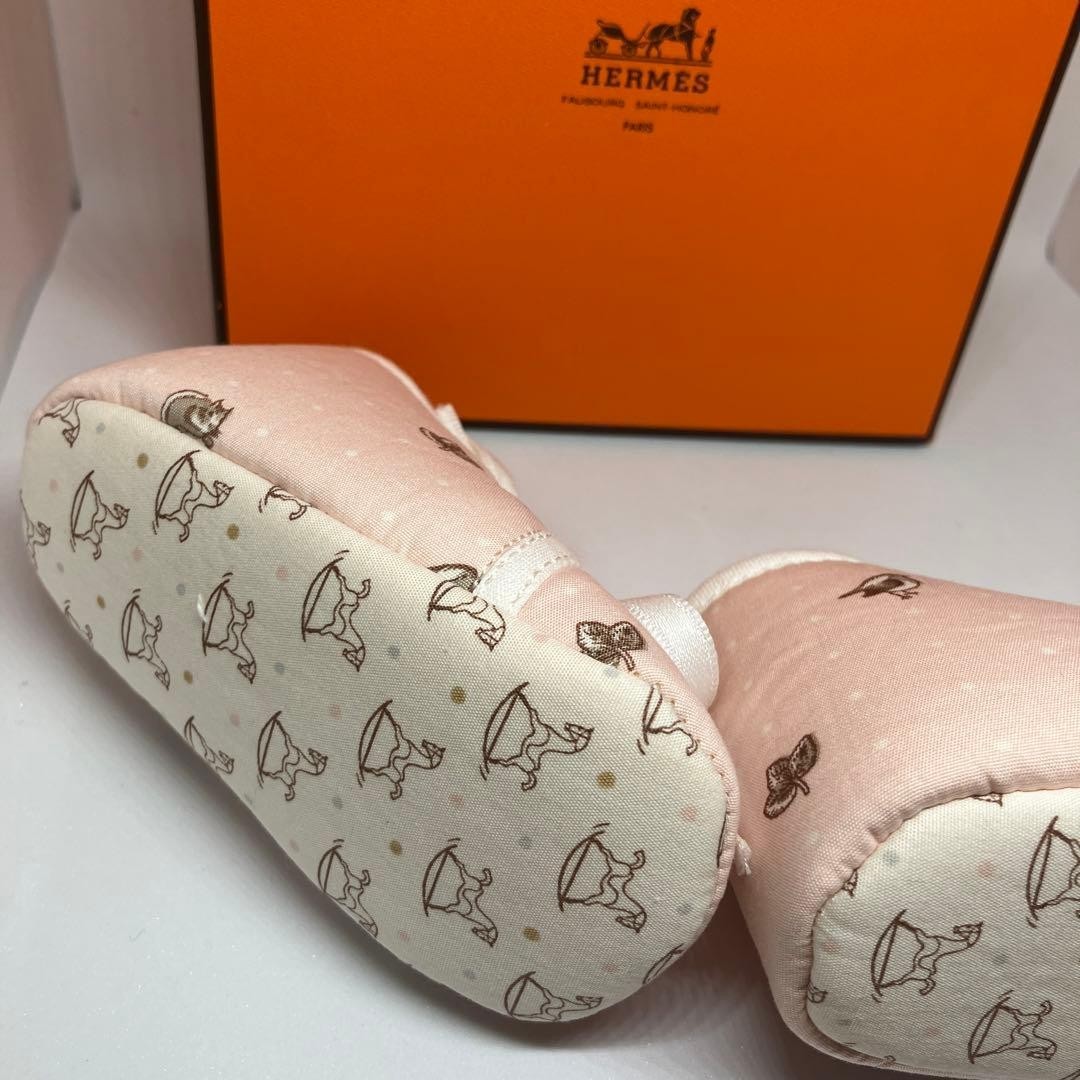 Hermes baby shoes 100% cotton Pink Linen Animal Print Pattern JAPAN