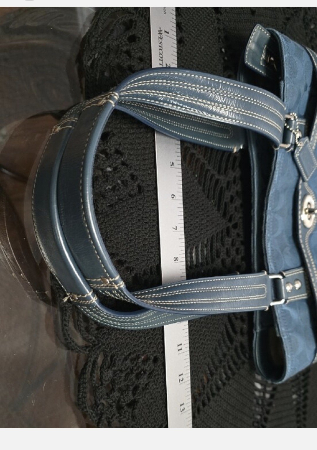 EUC Coach Blue Signature Tote Bag with Matching Wallet, Zip & Turn Lock, Pockets
