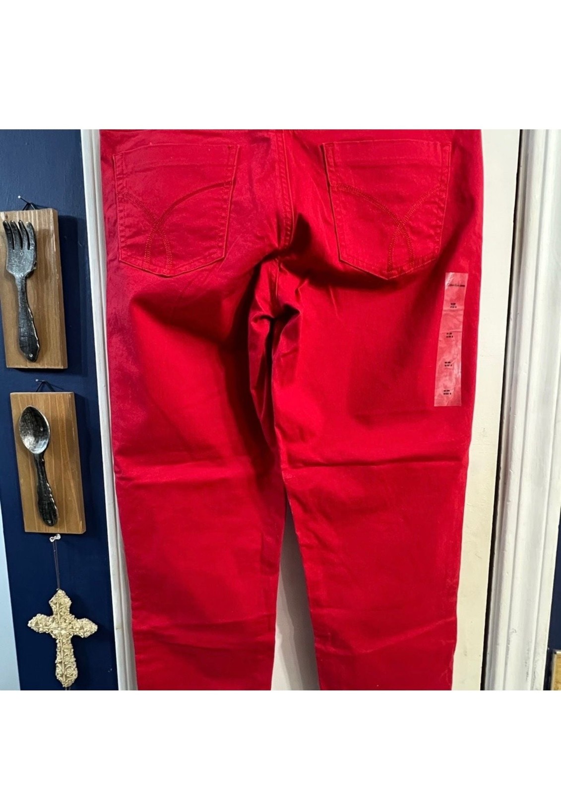 Calvin Klein Jeans Women’s Tango Red Tapered Denim Pants Size 8