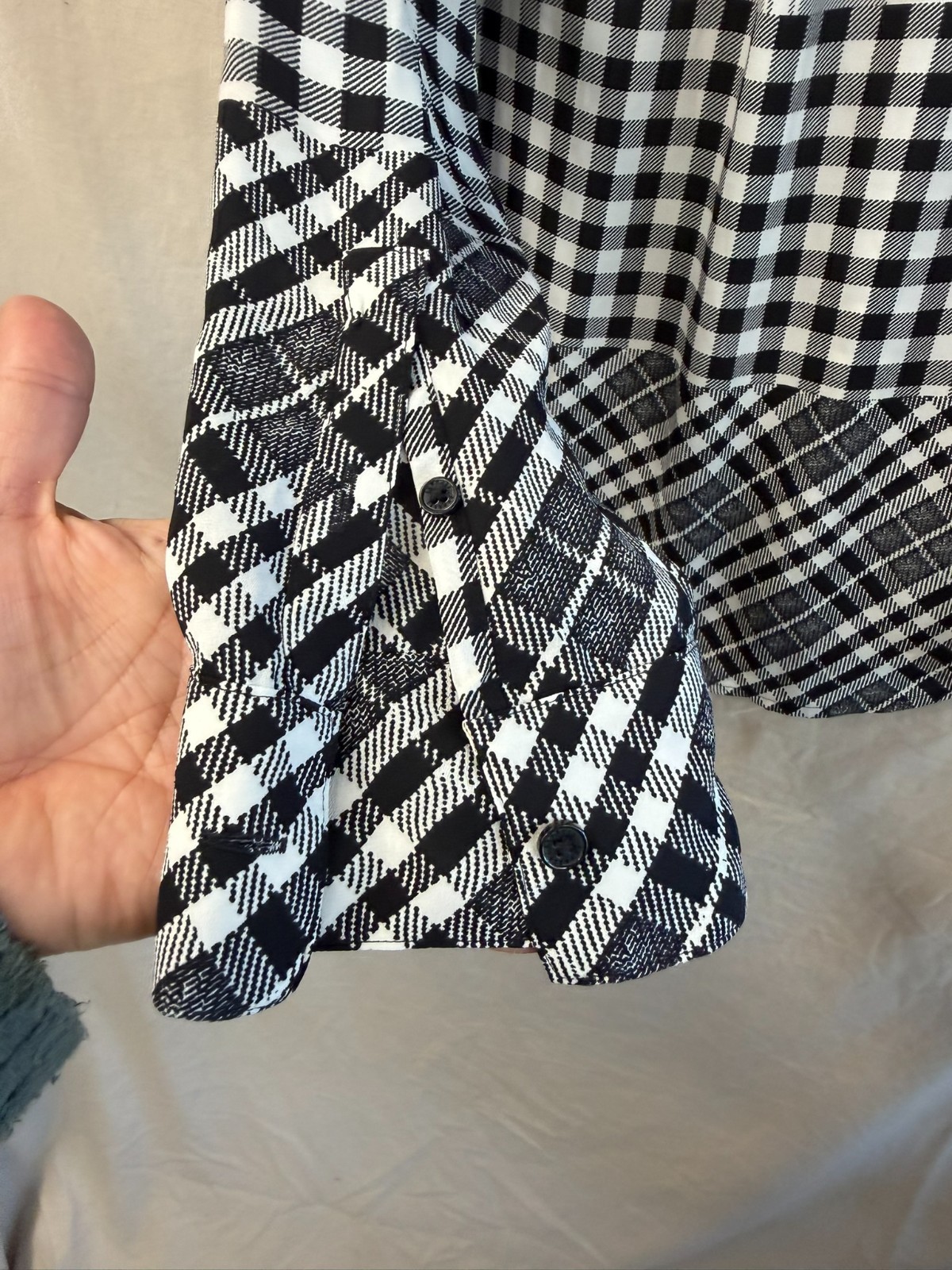 Express Button-Up Shirt Patchwork Design Black and White Med Slim Fit