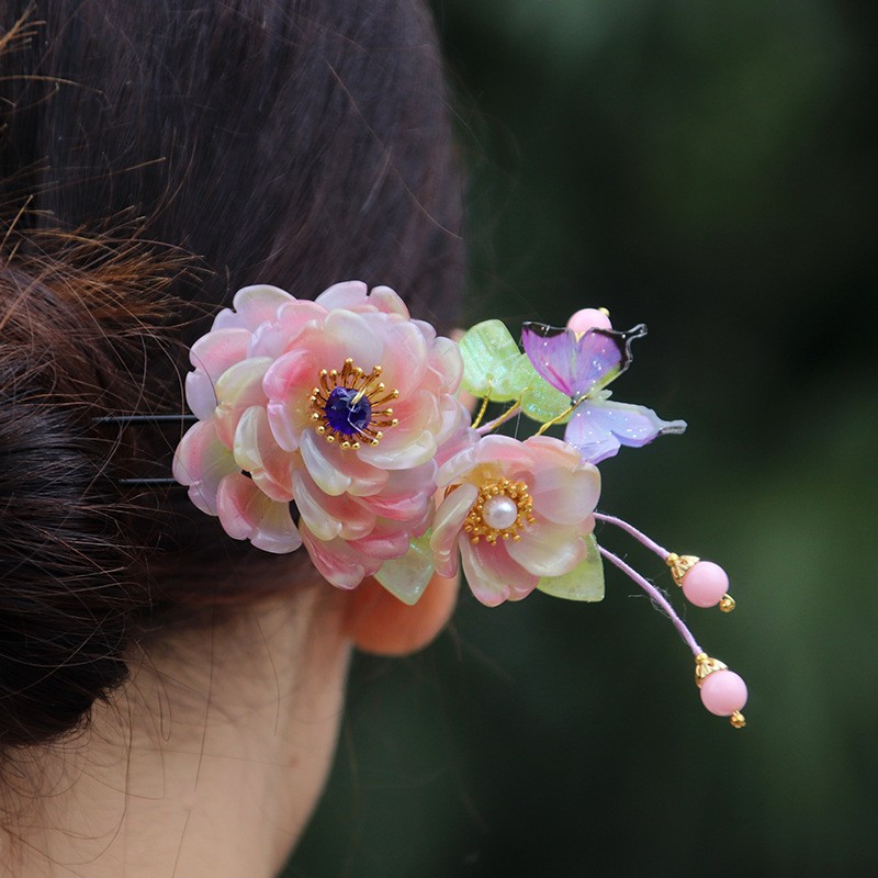 Rainbow Glass Hairpin U Shaped Traditional Chinese Hair Stick Hair Accessories