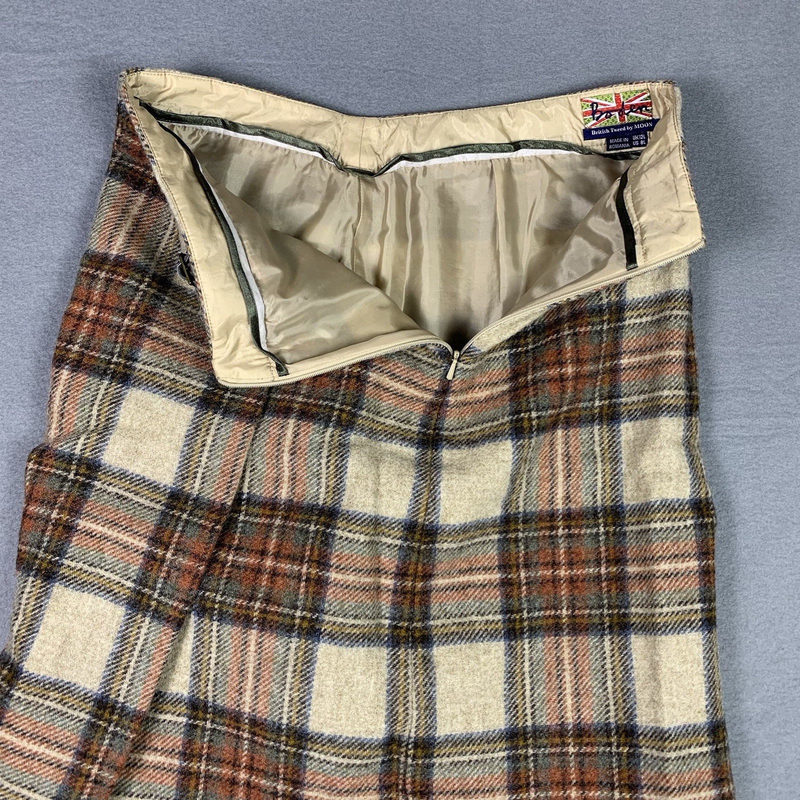 Womens Brown Check Wrap Front Boden British Tweed by Moon 100% Wool US 8L