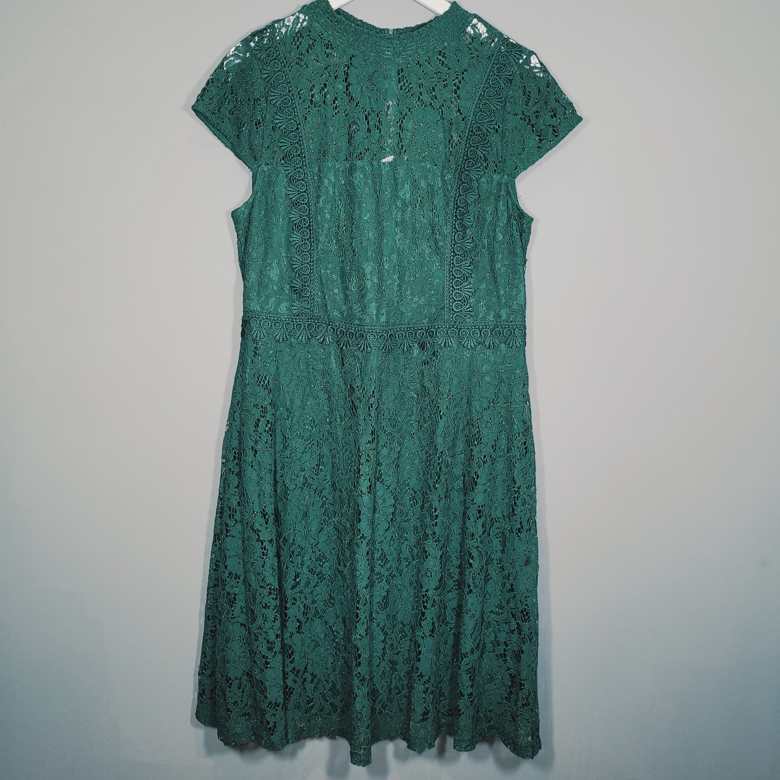 BNWT NEW DOROTHY PERKINS DRESS 16 DARK GREEN CROCHET FLORAL SHIFT PARTY WD62