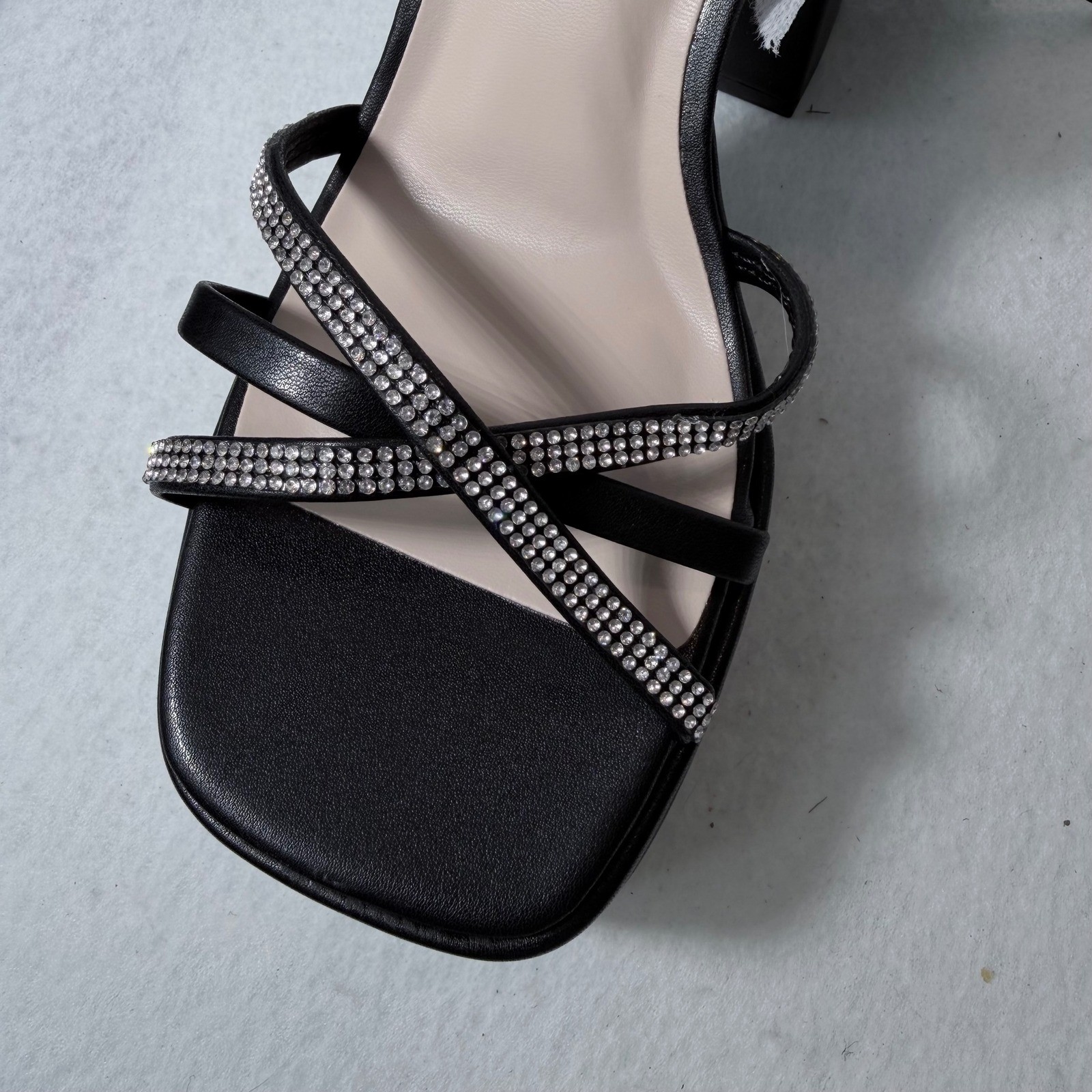 Burudani Womens Black Rhinestone Strappy Platform Block Heel Sandals Size 6.5