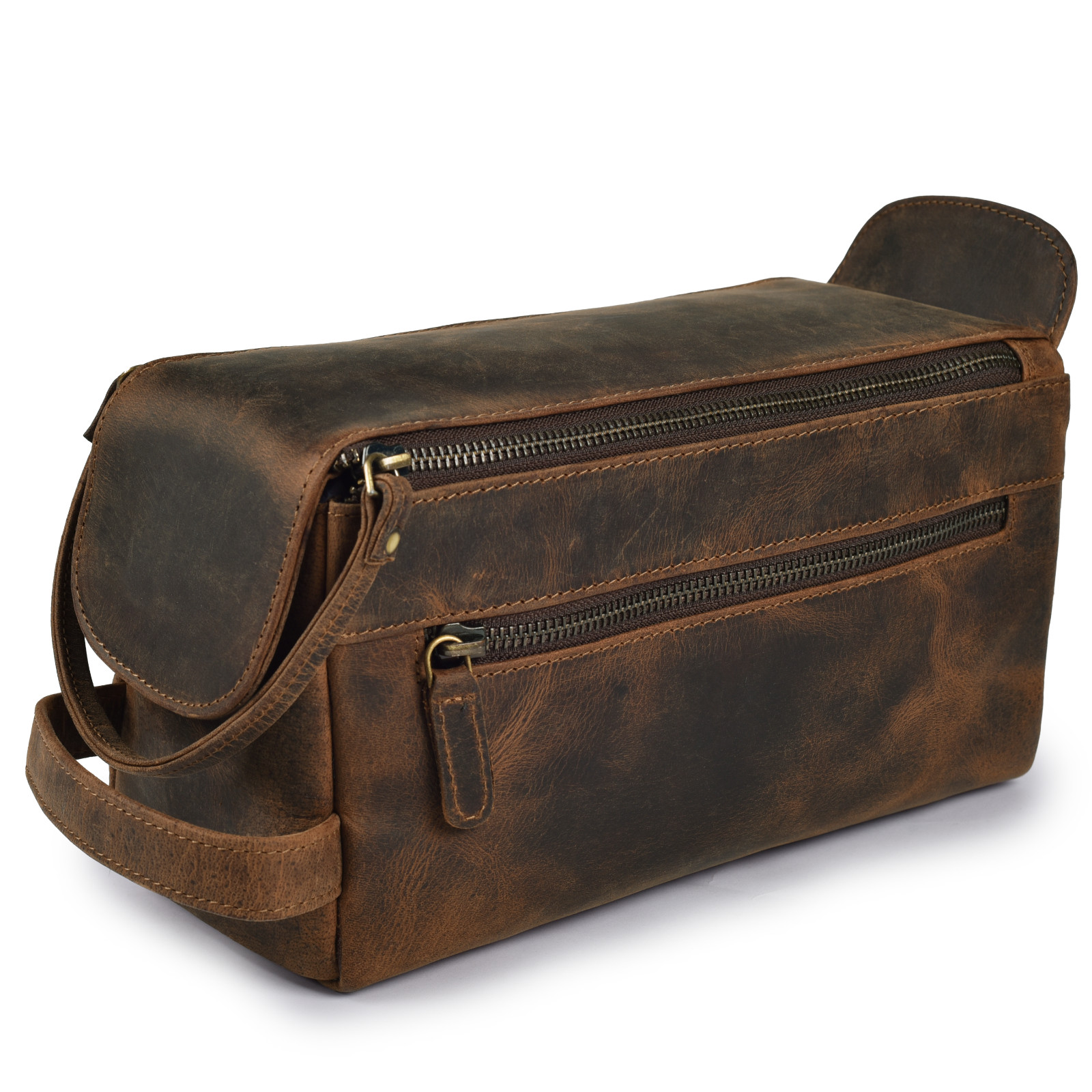 LEATHER VILLAGE Genuine Buffalo Leather Toiletry Bag Travel Dop