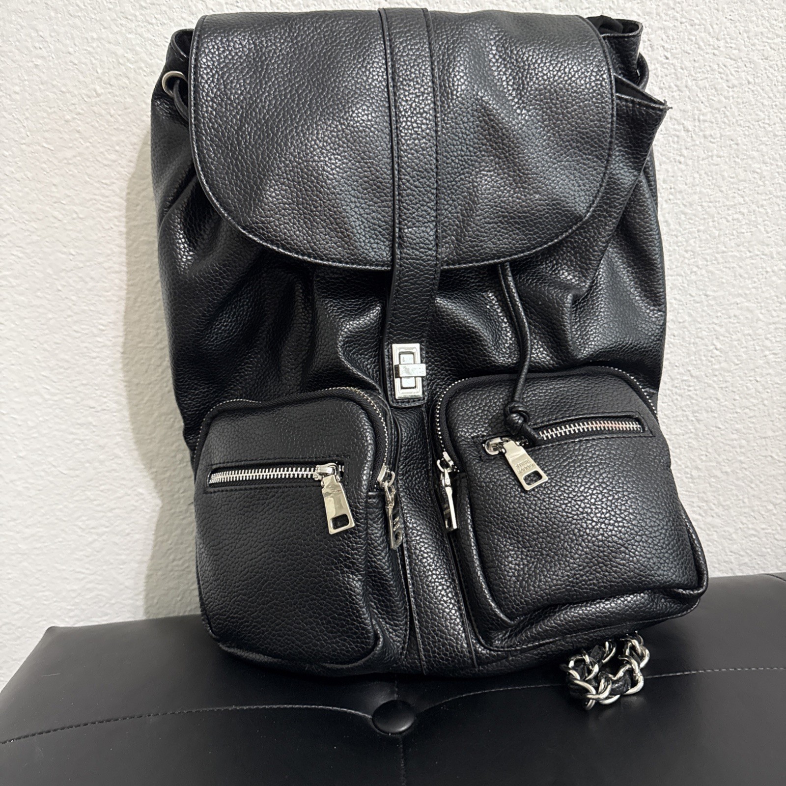 Steve Madden Bboken Backpack Black Silver Chains