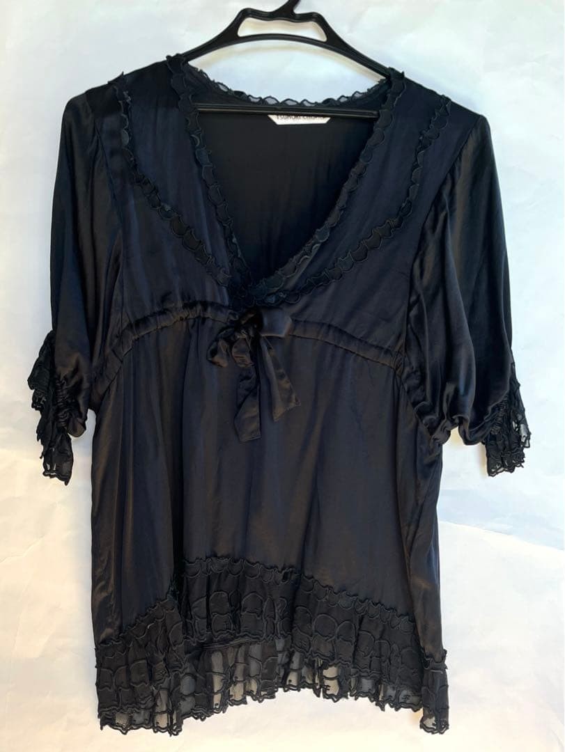 Tsumori Chisato Silk Cat Embroidery Blouse Black Size 2 Used