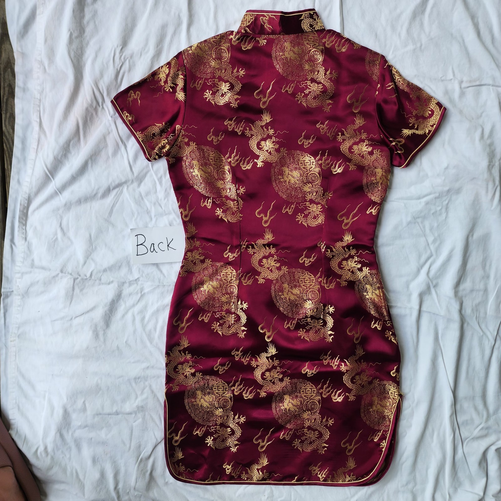 Women’s Vintage Cheongsam Burgandy And Gold Mini Dress Size M