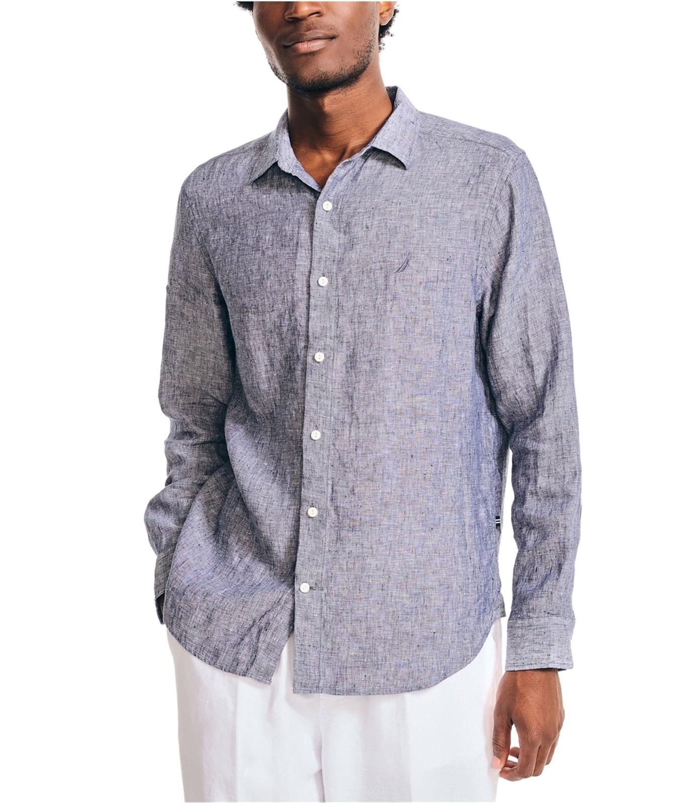 Nautica Mens Woven Linen Button Up Shirt