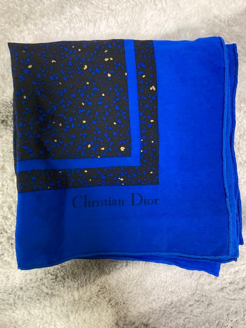 Christian Dior Silk Scarf Blue Patterned 82cm Square Used