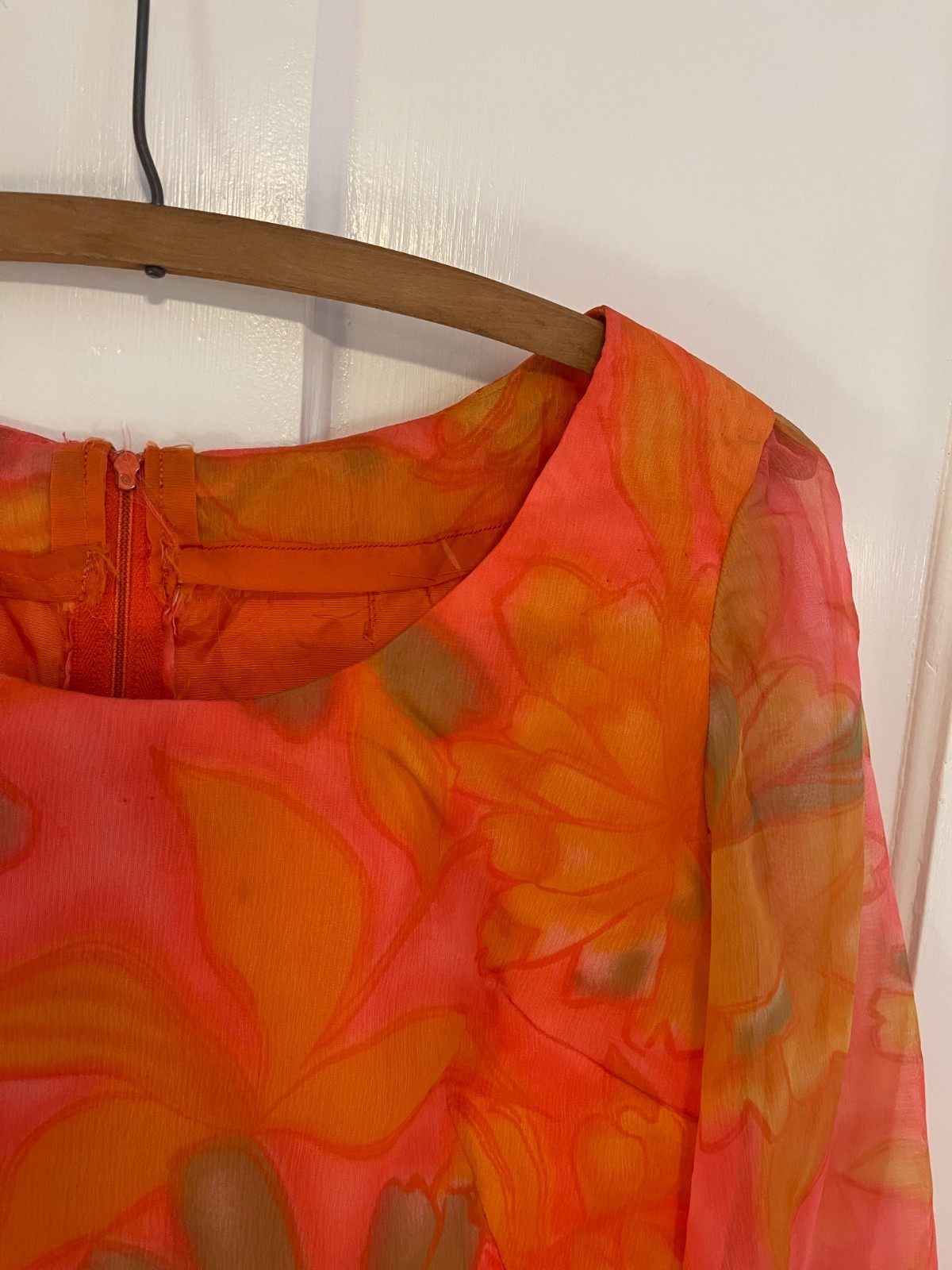 Incredible Handmade Vintage 1967 A Line Dress with Translucent Sleeves! Size 6