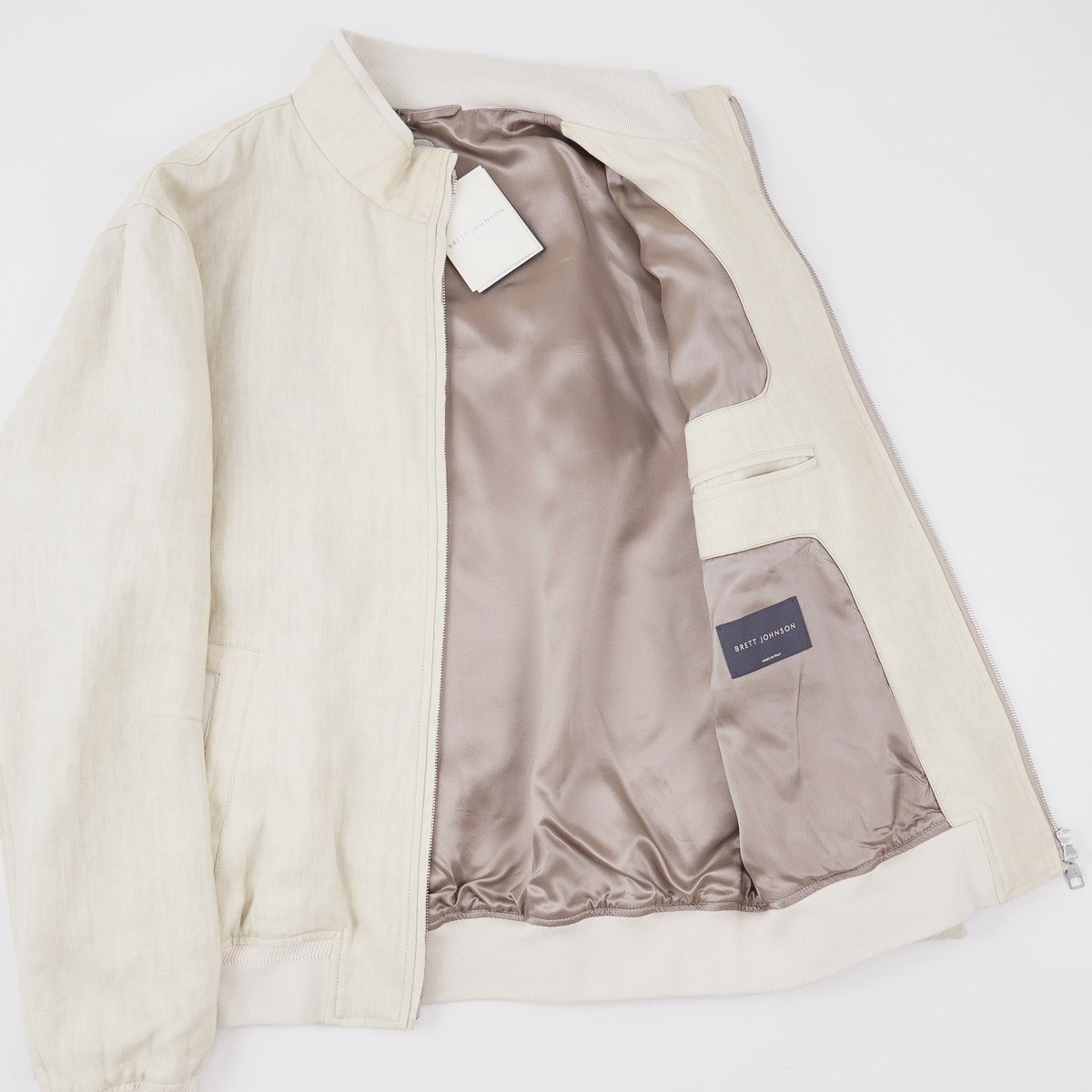Brett Johnson Ivory Cream Linen Bomber Jacket with Knit Details XL (Eu 54) NWT