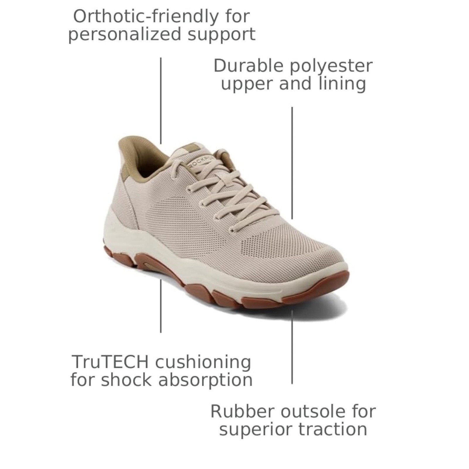 Rockport TruTECH Mens Tan Olive Knit Walking Sneakers Size 13M Low Top Shoes