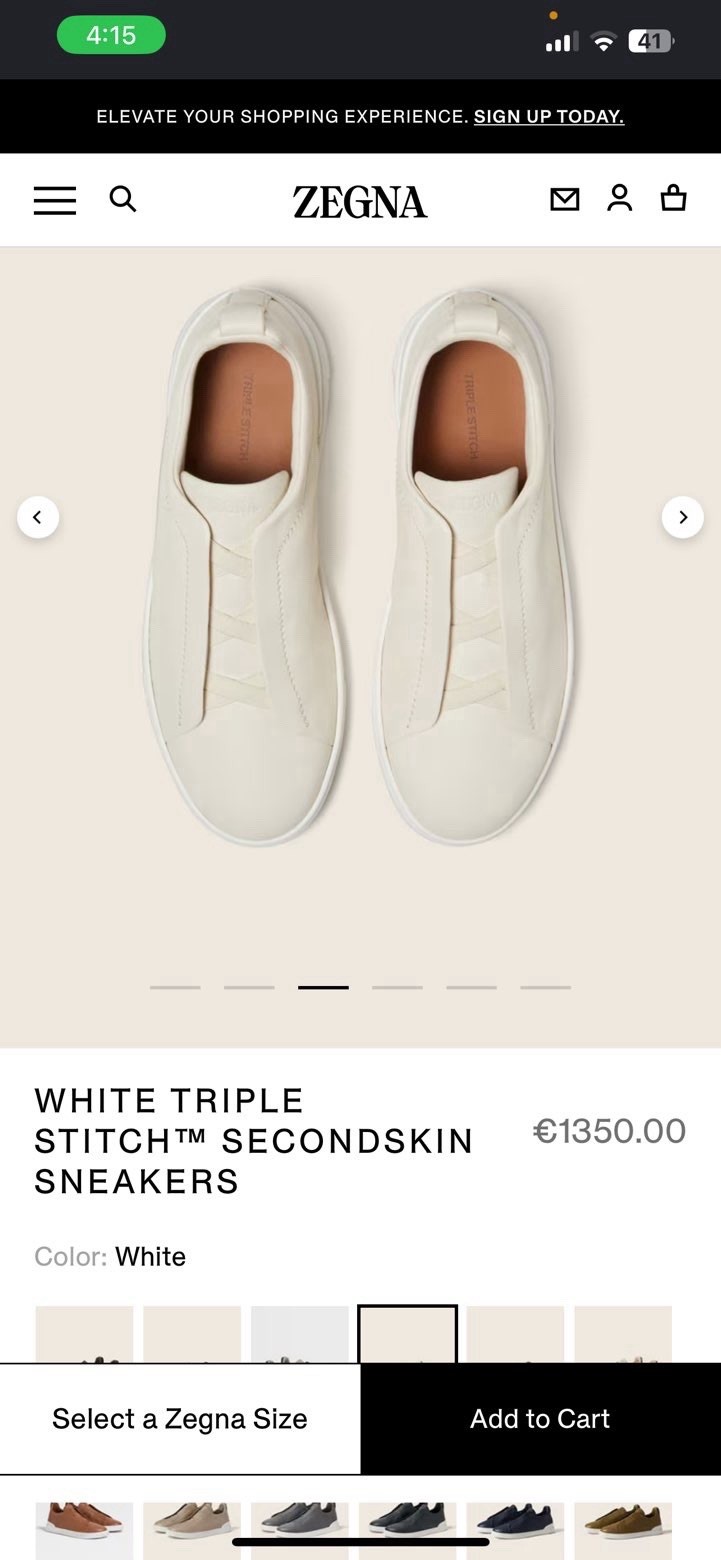 ZEGNA Triple Stitch White Leather Sneakers EU 42 UK 7 US 8 — New, Made in Italy