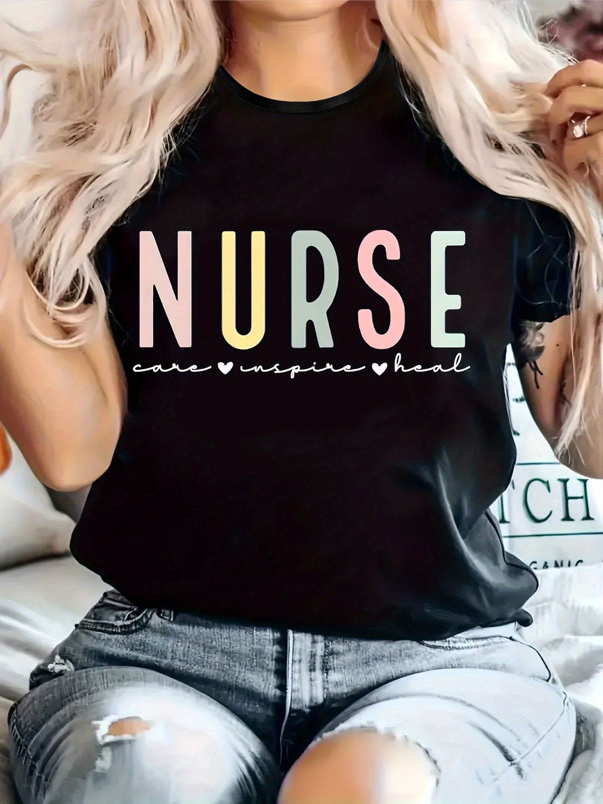 Nurse Care Inspire Heal Graphic Tee – Cute Pastel Nursing Gift T-Shirt