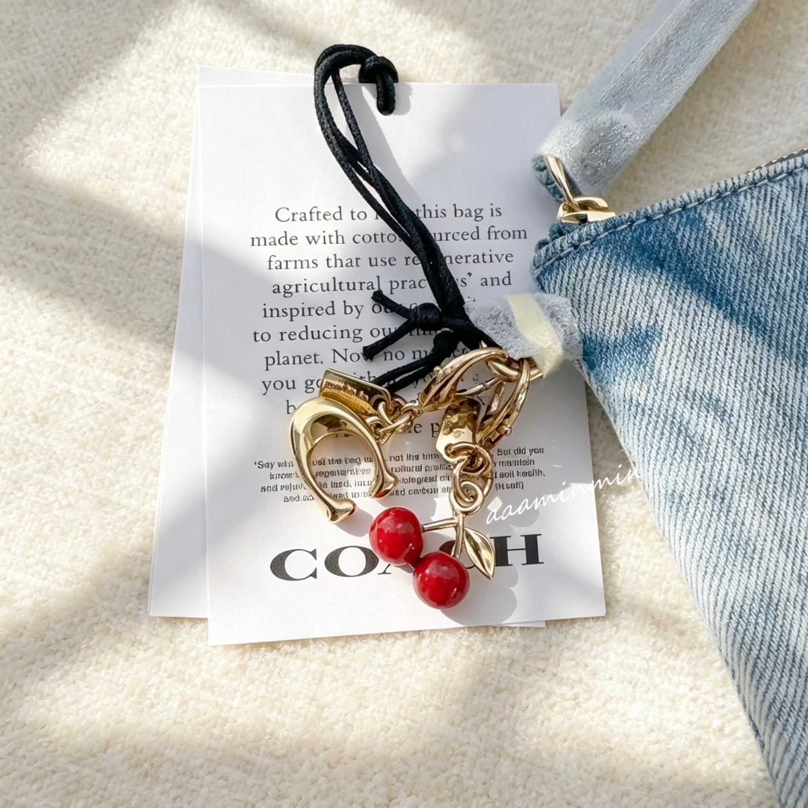 NWT Coach Corner Zip Wristlet In Loved Denim With Charms CEF82-Denim/Gold/Light