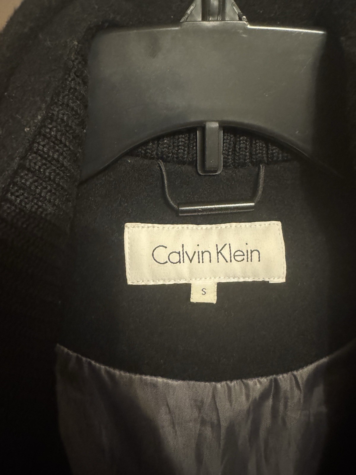 Calvin Klein Men’s Black Wool Blend Full Zip Jacket Stand-Up Collar Lined S