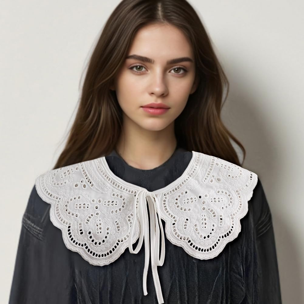 White Lace Collar Detachable Vintage Embroidery Floral False Collar Retro Hollow