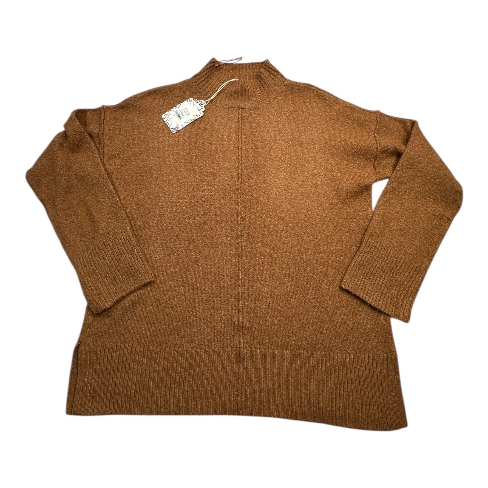 PINK ROSE Caramel Mock Neck Ribbed Knit Sweater Women’s Size L