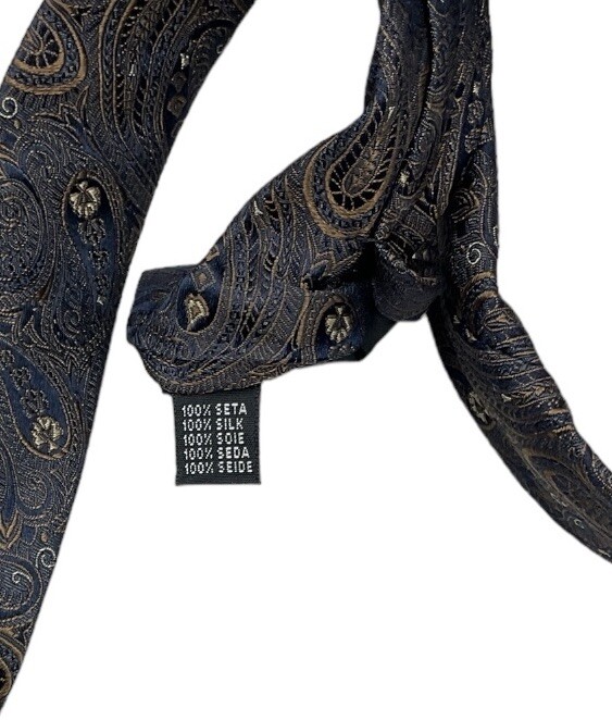 STRELLSON Men’s Silk Tie ITALY LUXURY Blue Brown Paisley W:3.7″ EUC