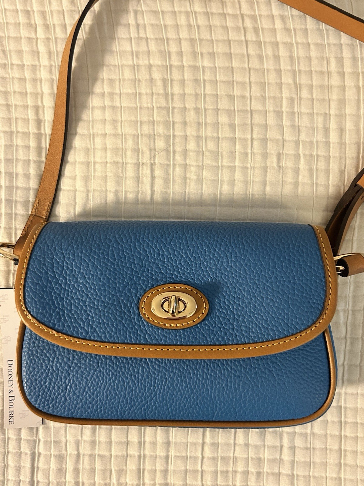 Dooney & Bourke Pebble Grain Turnlock Crossbody 22 in Mediterranean Blue, NWT