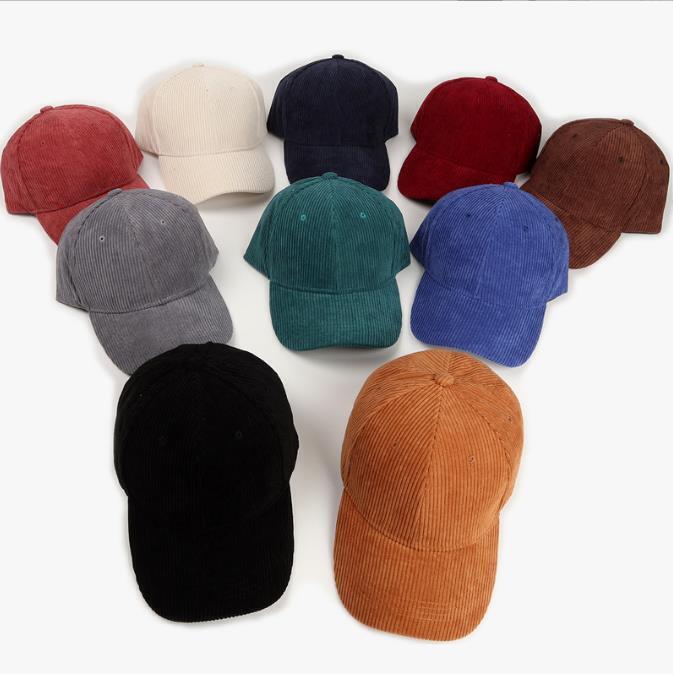 Corduroy Baseball Cap Cord Hat Adjustable Curved Visor Blank Solid Plain Unisex