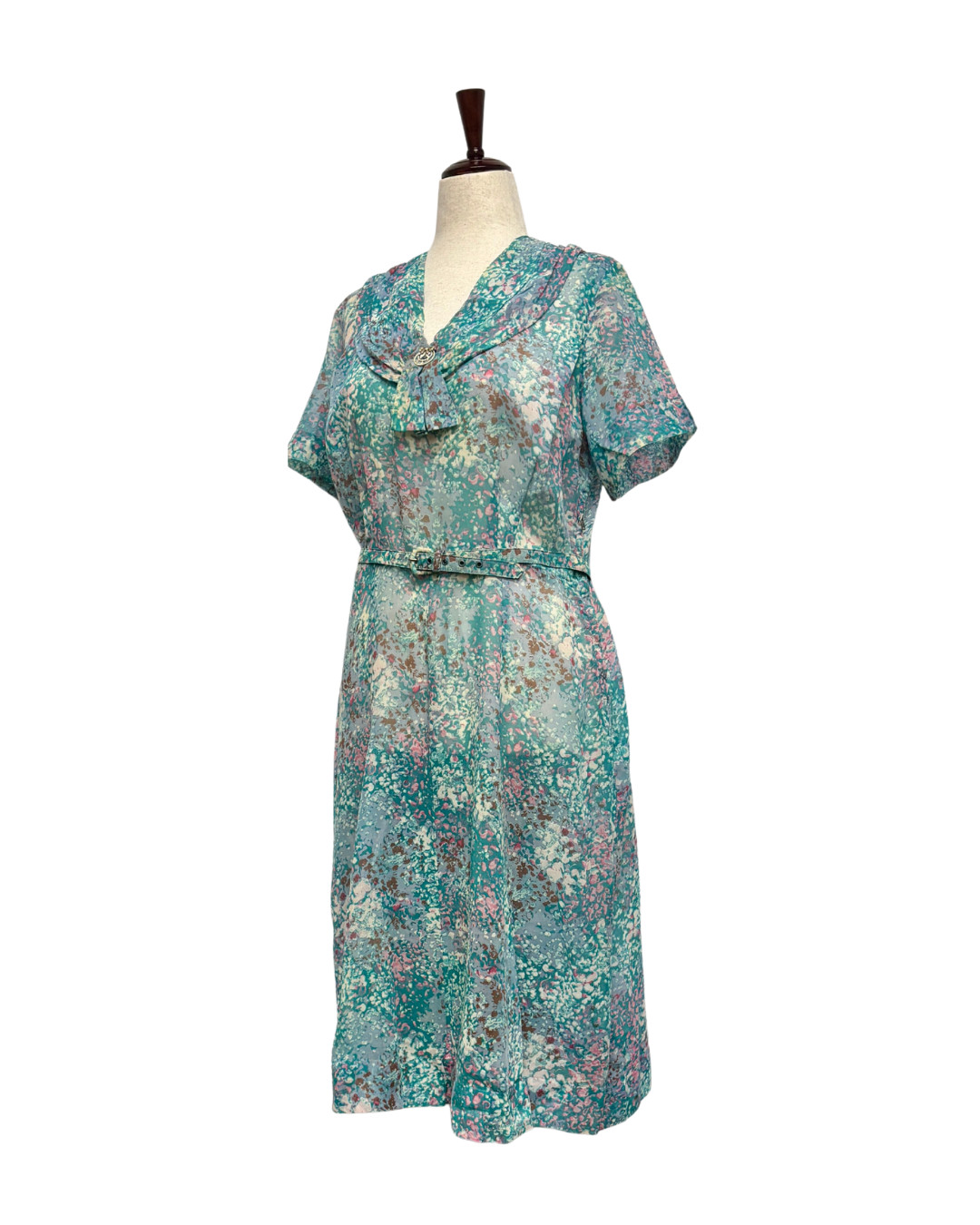 1950s PLUS SIZE AQUA & PINK PRINT DRESS | 1950s VOLUP PASTEL DRESS